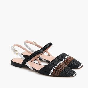 J.Crew Black Pointed Toe Woven Ankle Strap Flats